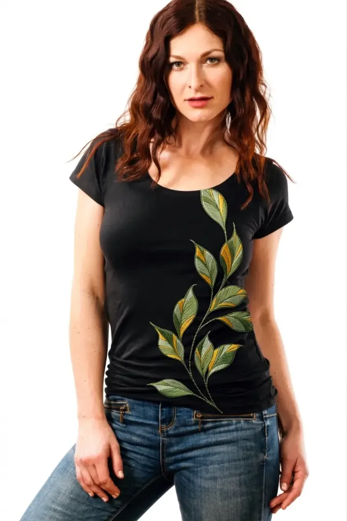 [PSY-TWL-NOS-S] The Whispering Leaf Embroidered T-Shirt Top (S)
