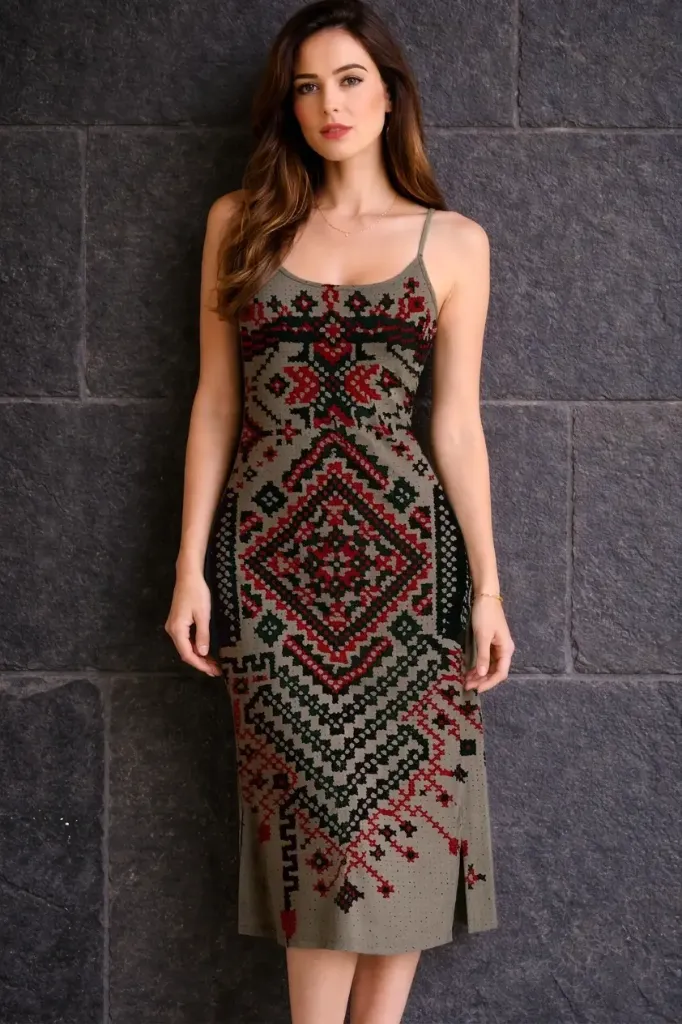 [PSY-TKS-NOS-S] The Kantha Stitch Embroidered Midi Dress (S)